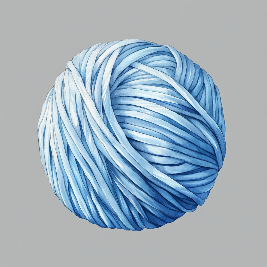 A detailed watercolor clipart of pastel blue yarn.