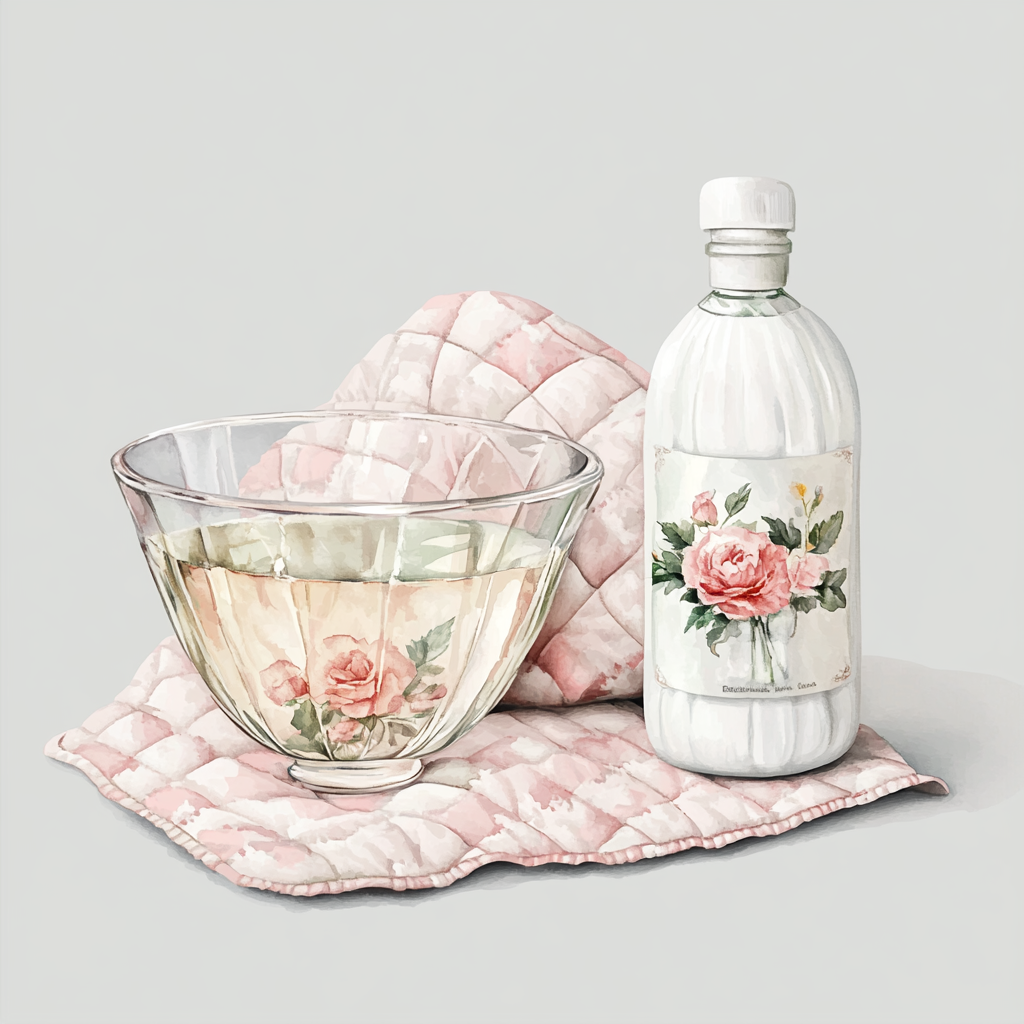 A detailed watercolor image of fabric softener setup.