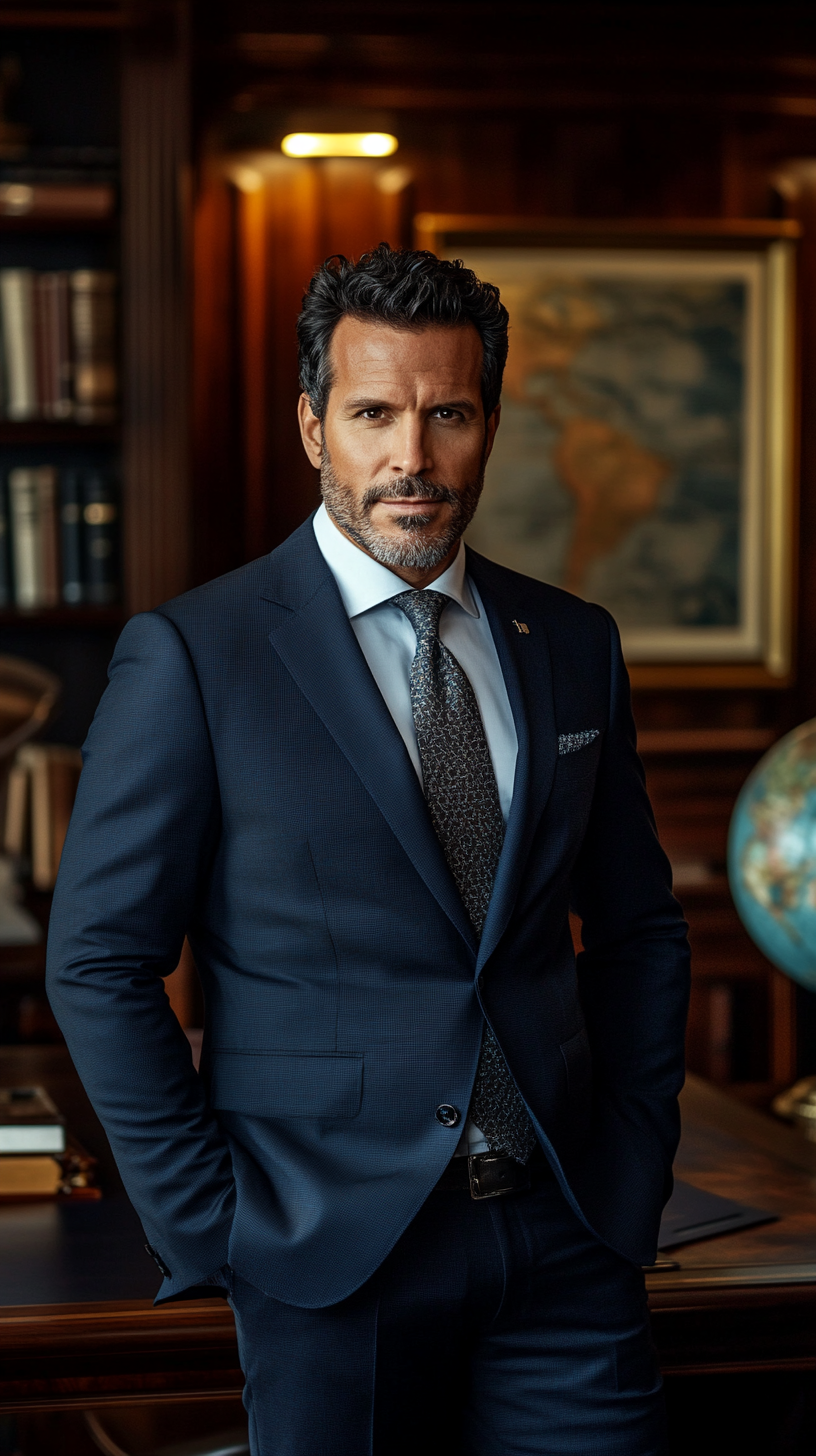 A distinguished Brazilian man in luxurious office setting.