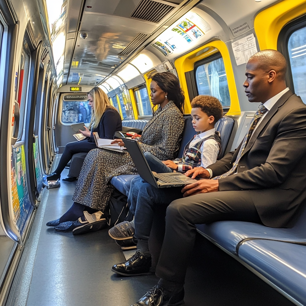 A diverse group of people on underground train