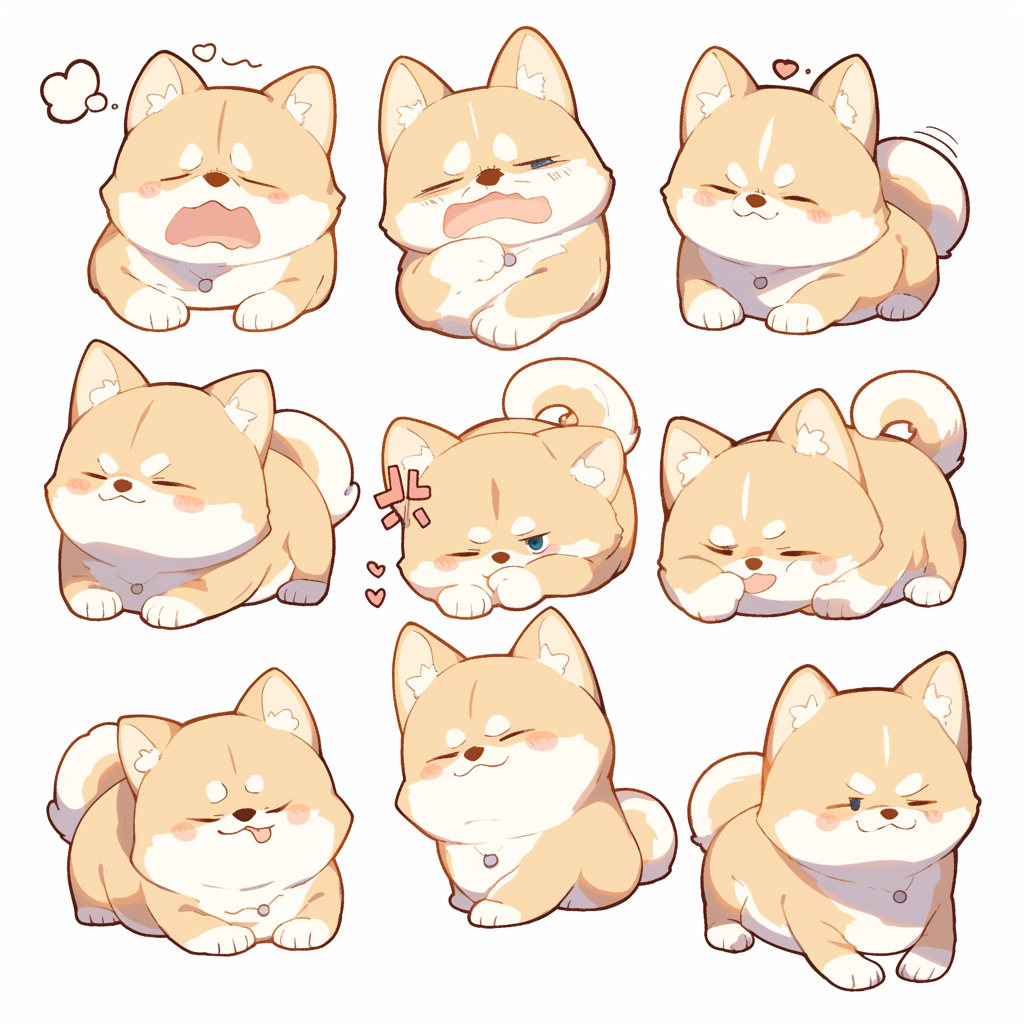 A dog in different poses and emotions