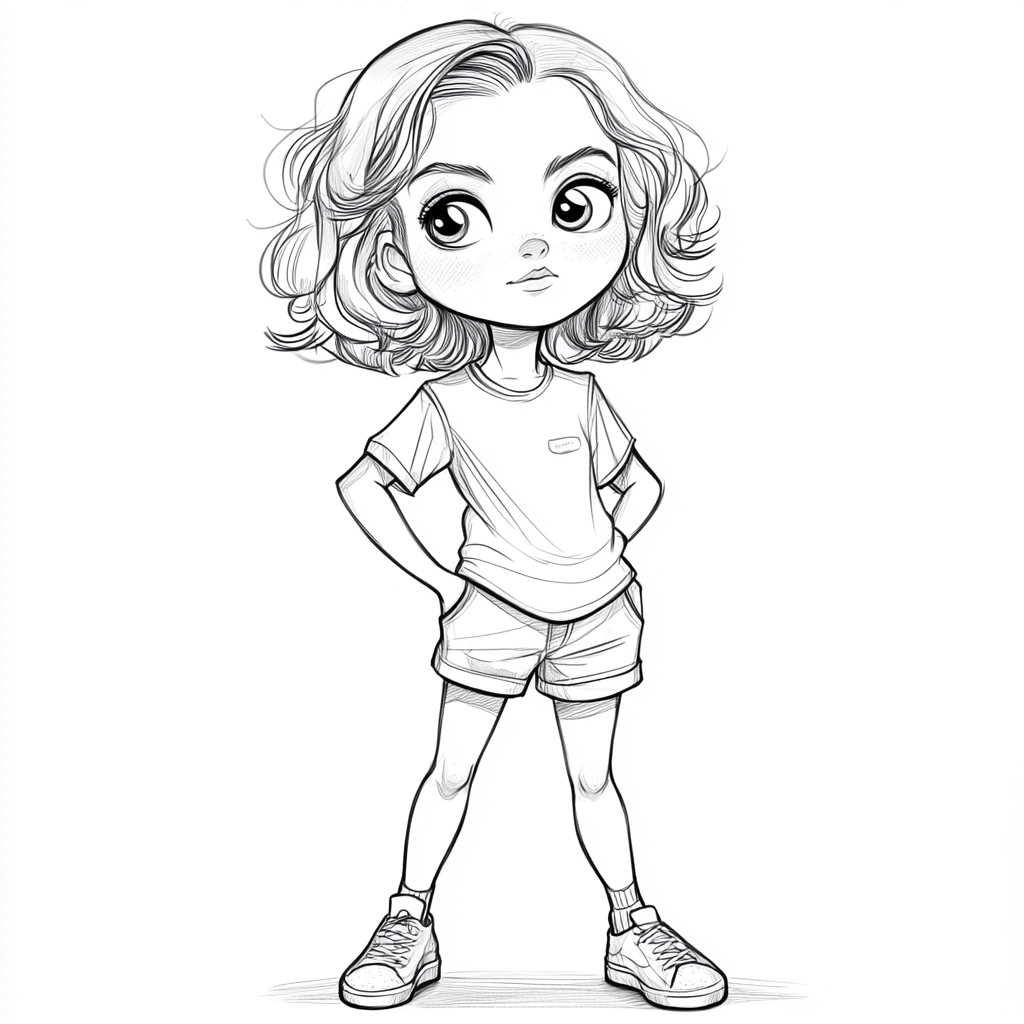 A drawing of a girl for coloring book