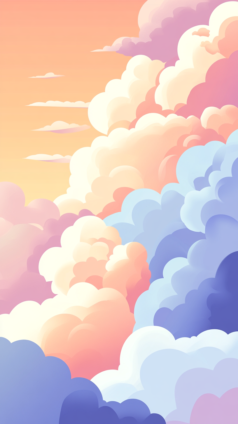 A dreamy pastel sky with fluffy clouds