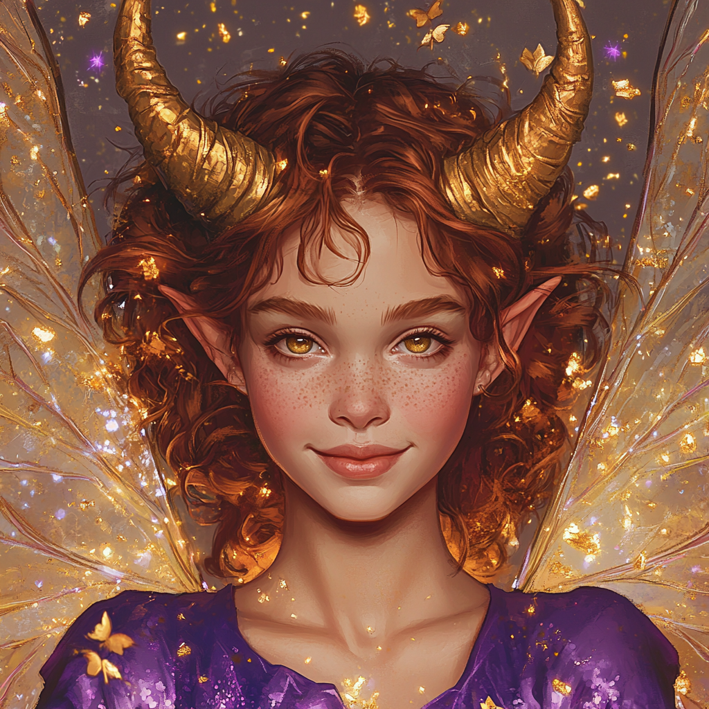 A fairy child with magical copper skin and wings.