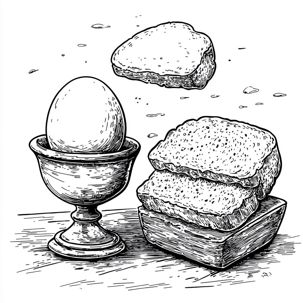 A falling bread and egg in cup, Coloring Book