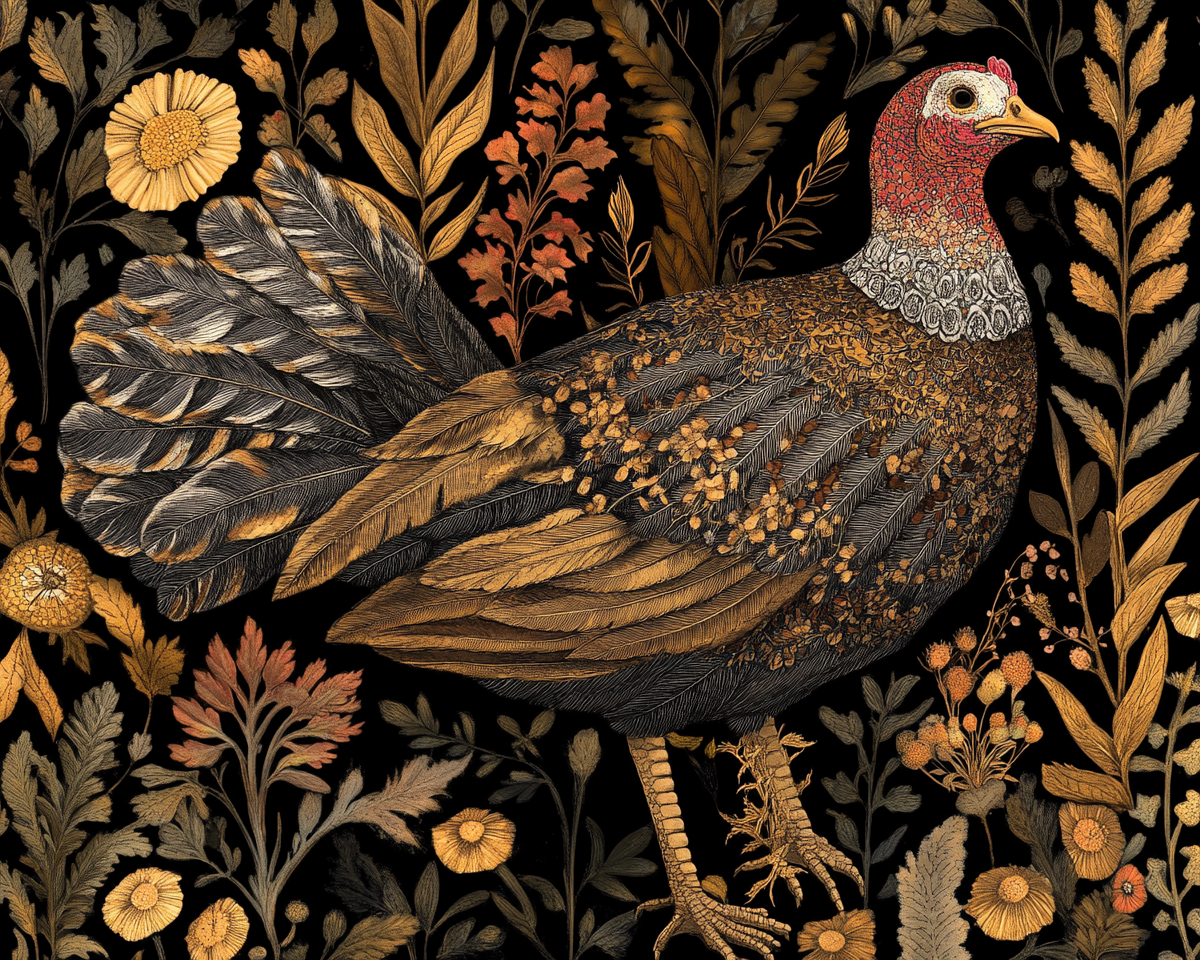 A fancy Thanksgiving turkey with fancy patterns.