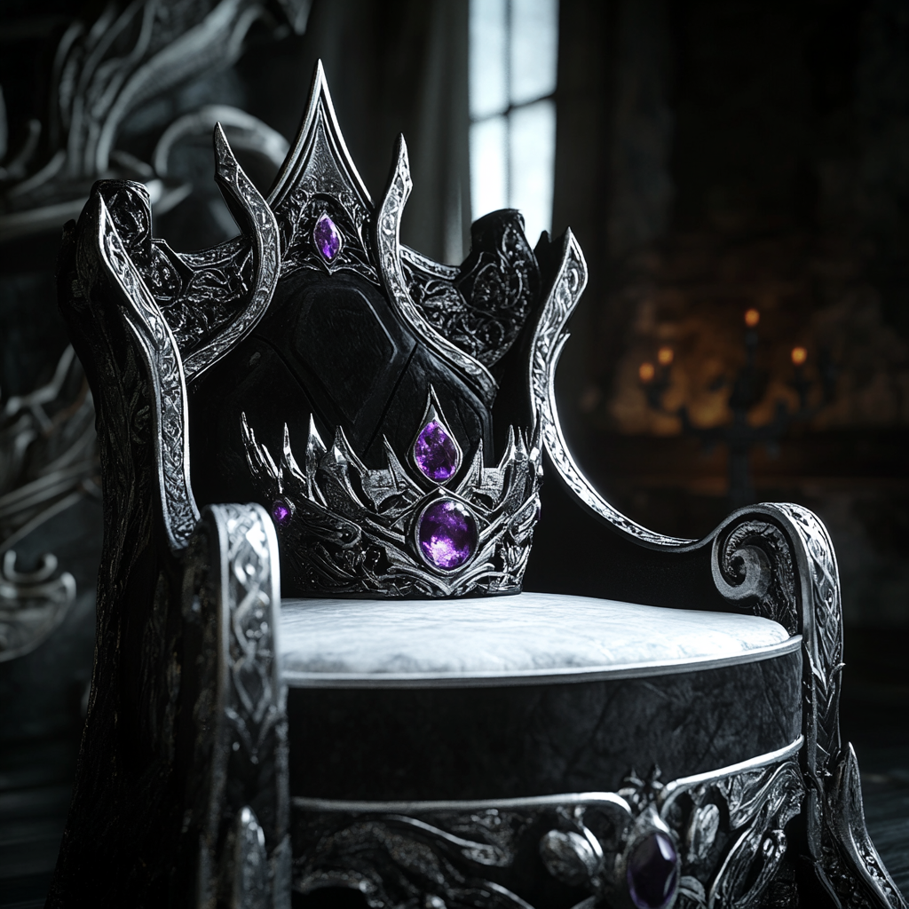 A fancy crown with purple and grey gemstones.