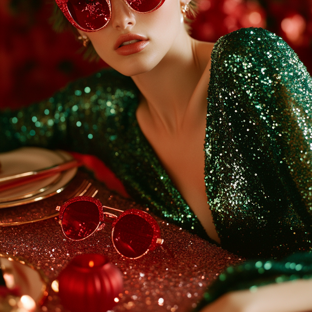 A fancy holiday table with colorful fabrics and accessories.