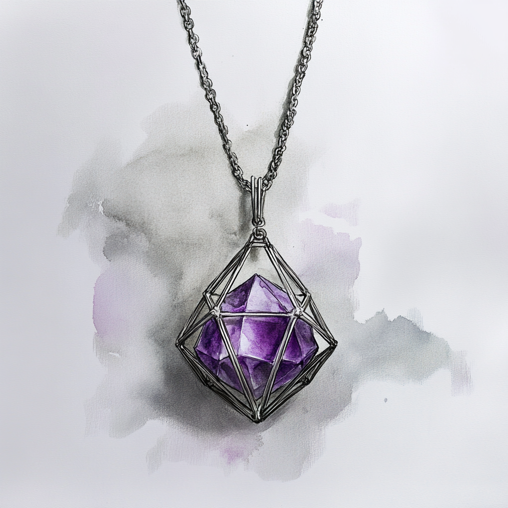 A fantasy game with purple gem necklace.