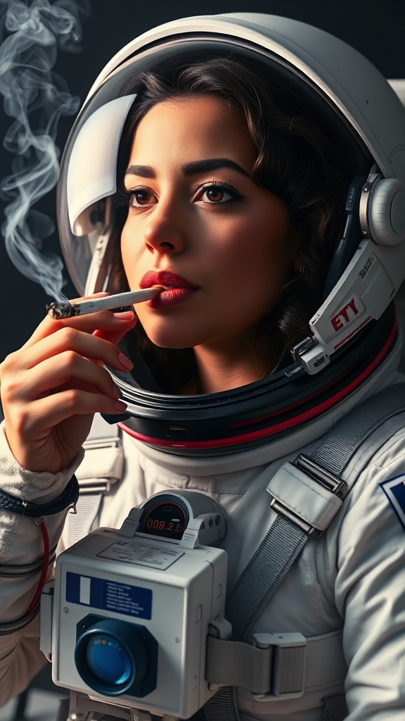 A female Canadian astronaut with brown skin smoking.