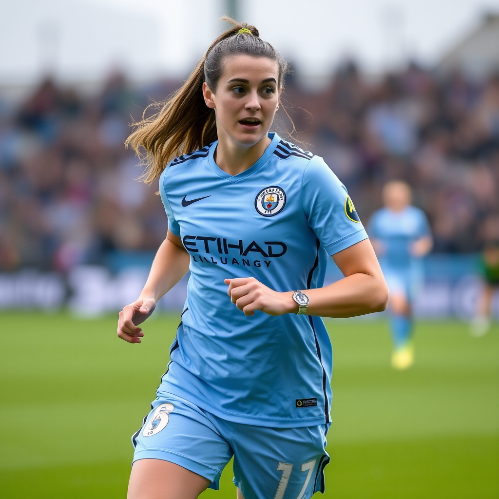 A female Irish soccer player is playing for Manchester City.