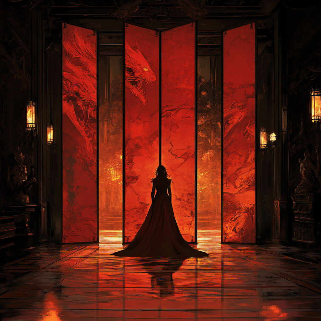 A female silhouette in a fantasy room