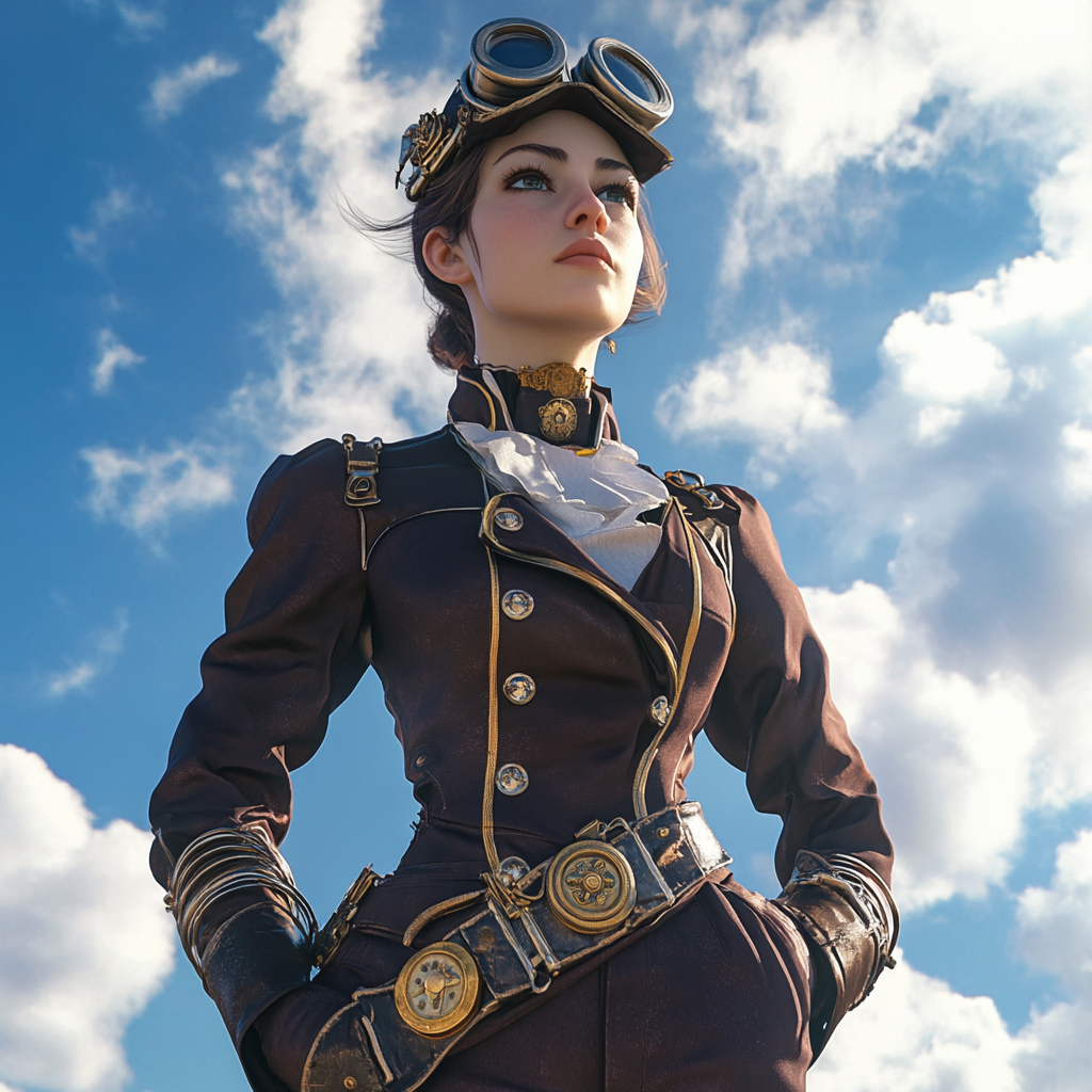 A female steampunk sailor in dramatic pose -v6.1