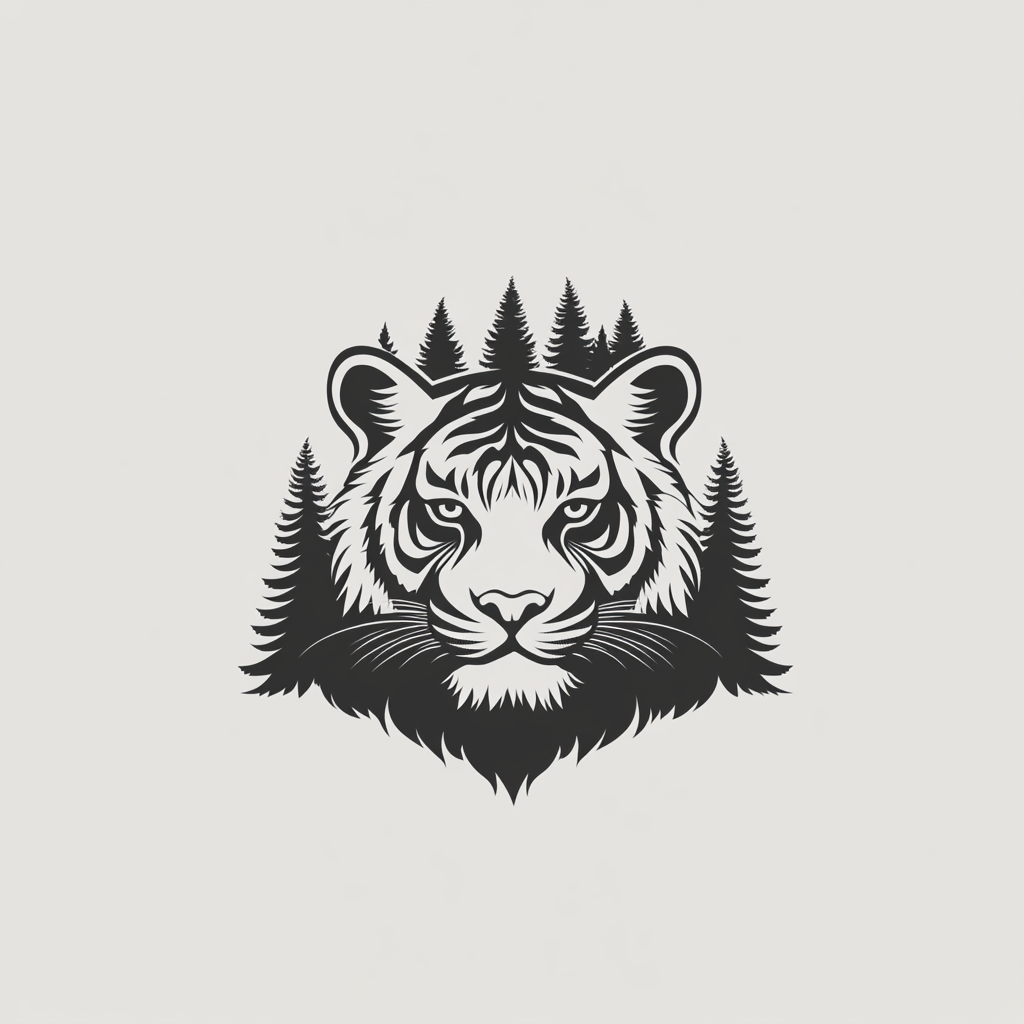 A fierce tiger's face in a forest