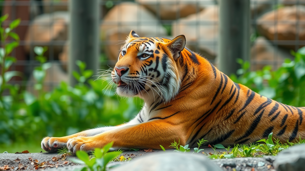 A fierce tiger standing in the jungle.