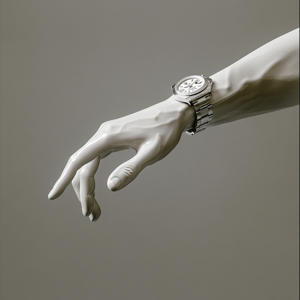 A floating hand with Rolex watch in studio