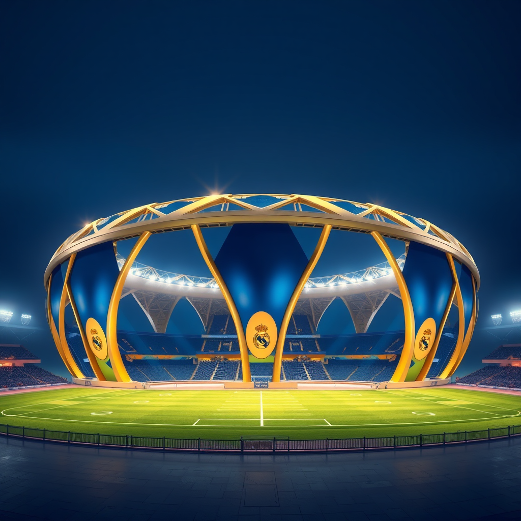 A football stadium like royal crown with blue gold.