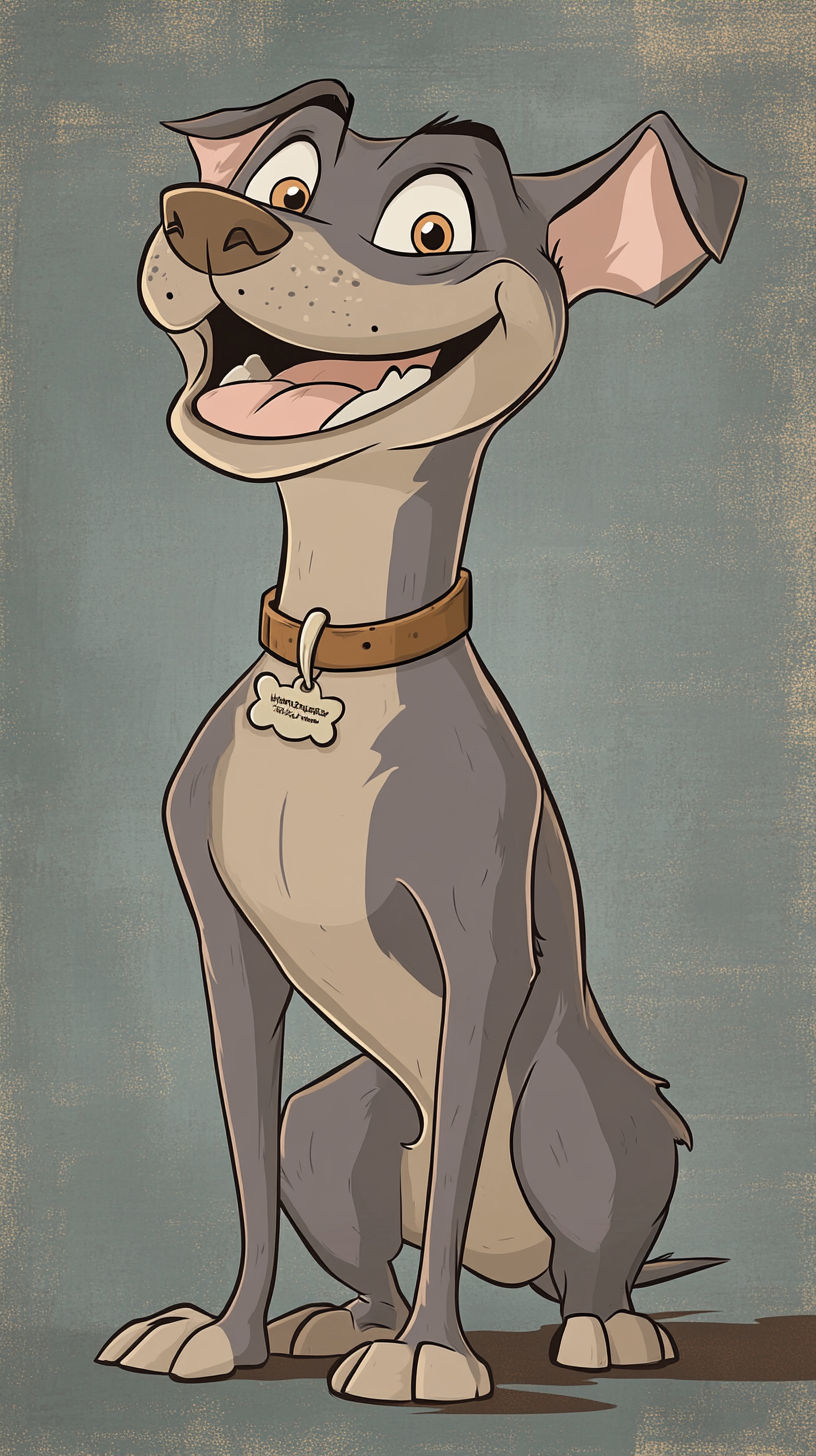 A friendly cartoon pitbull with round eyes