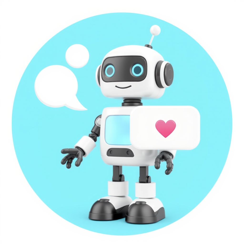 A friendly robot with speech bubble, an AI assistant.