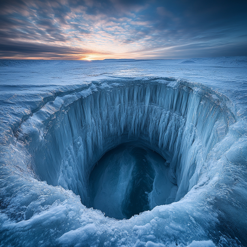 A frozen wasteland, eerie and foreboding, uncanny beauty.