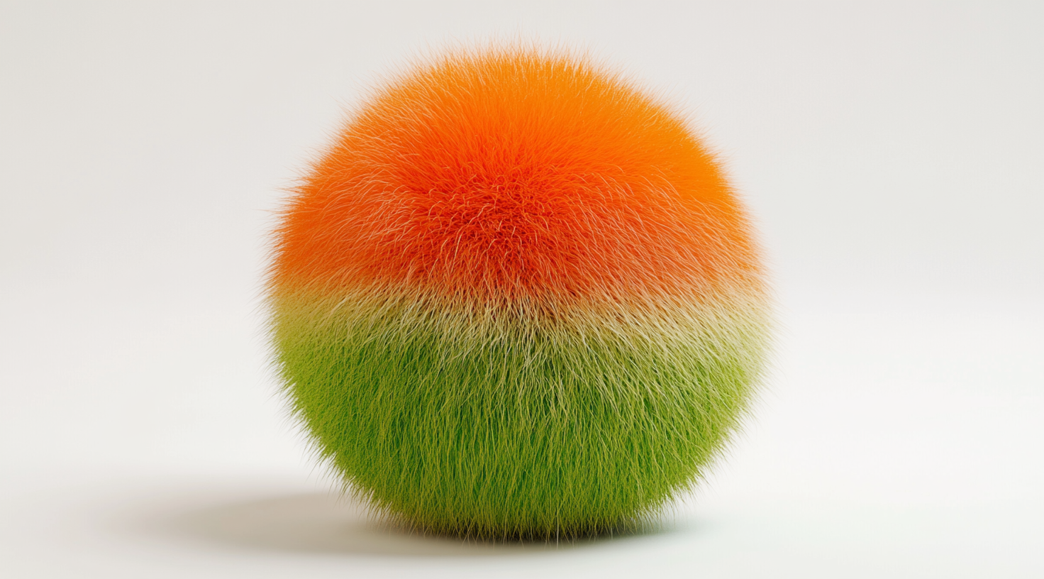 A furry orange and green sphere in 3D