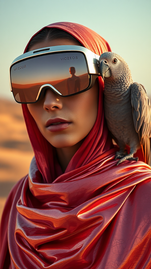 A futuristic Arab woman in 2580 Vogue editorial.