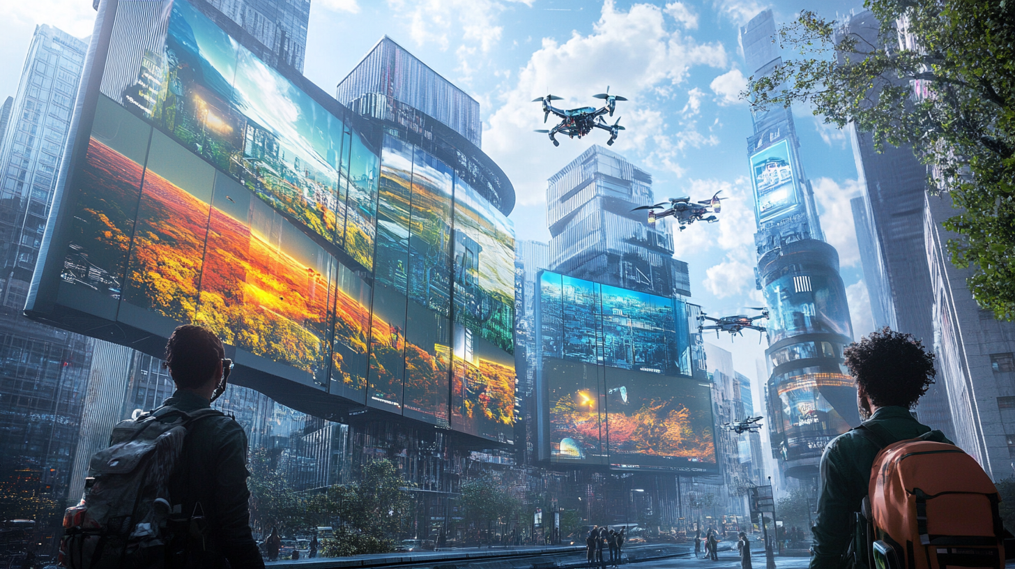 A futuristic city blending technology with nature.