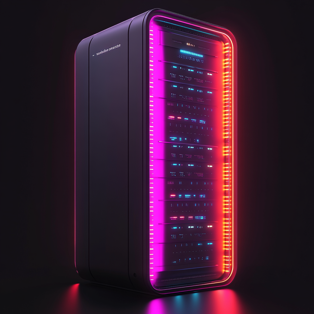 A futuristic data storage server rack in vibrant colors.