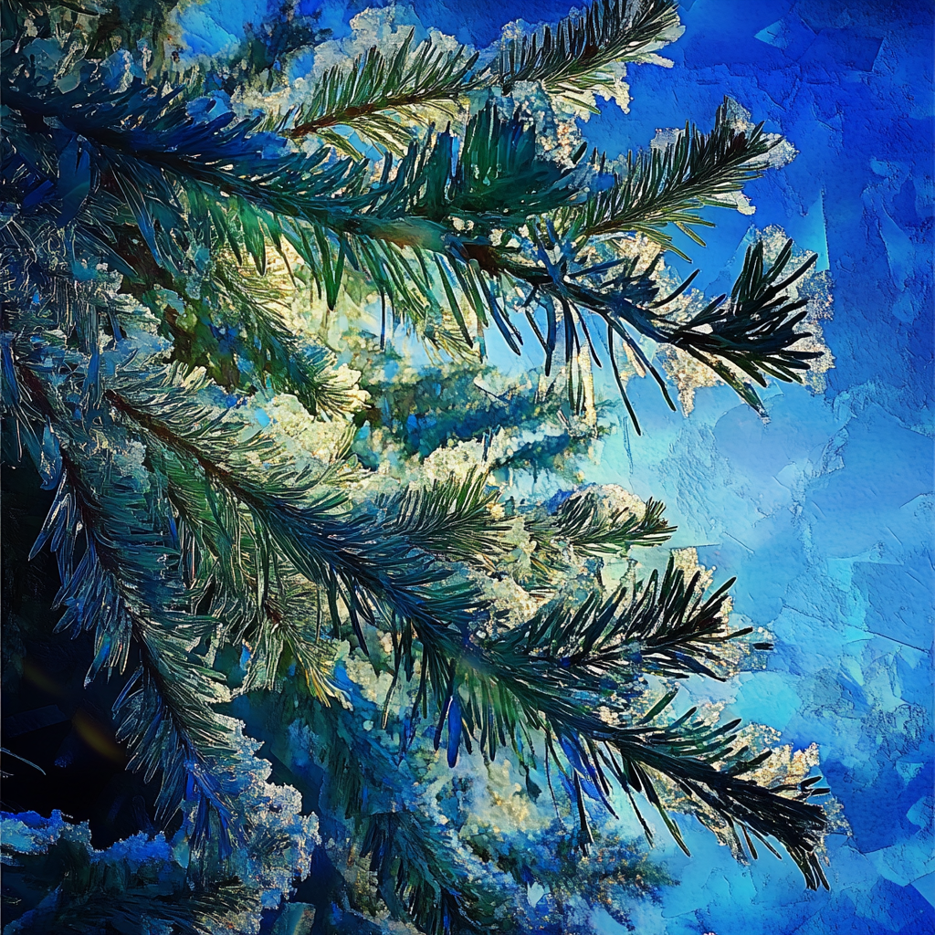 A futuristic holiday scene with decorated evergreen tree