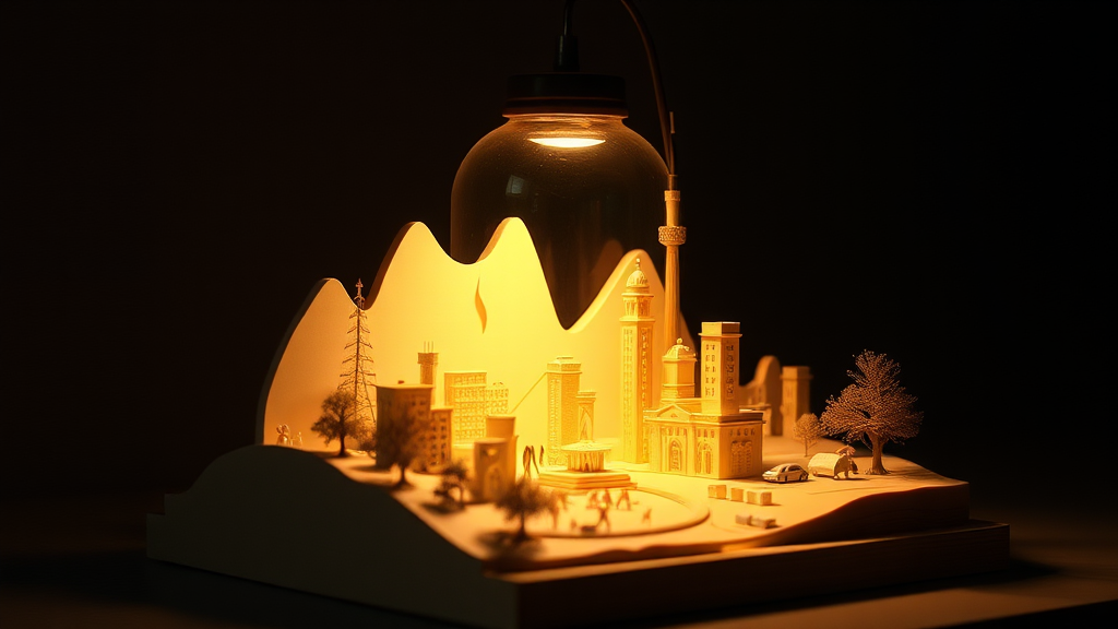 A futuristic lamp with layers and laser cuts.