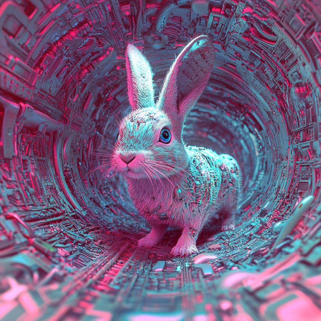 A futuristic rabbit in a trippy hole