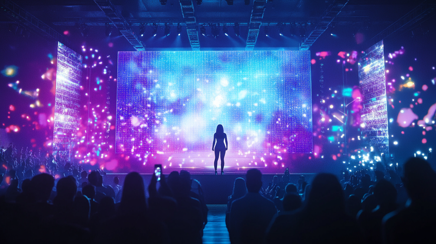 A futuristic stage with hologram beauty science show