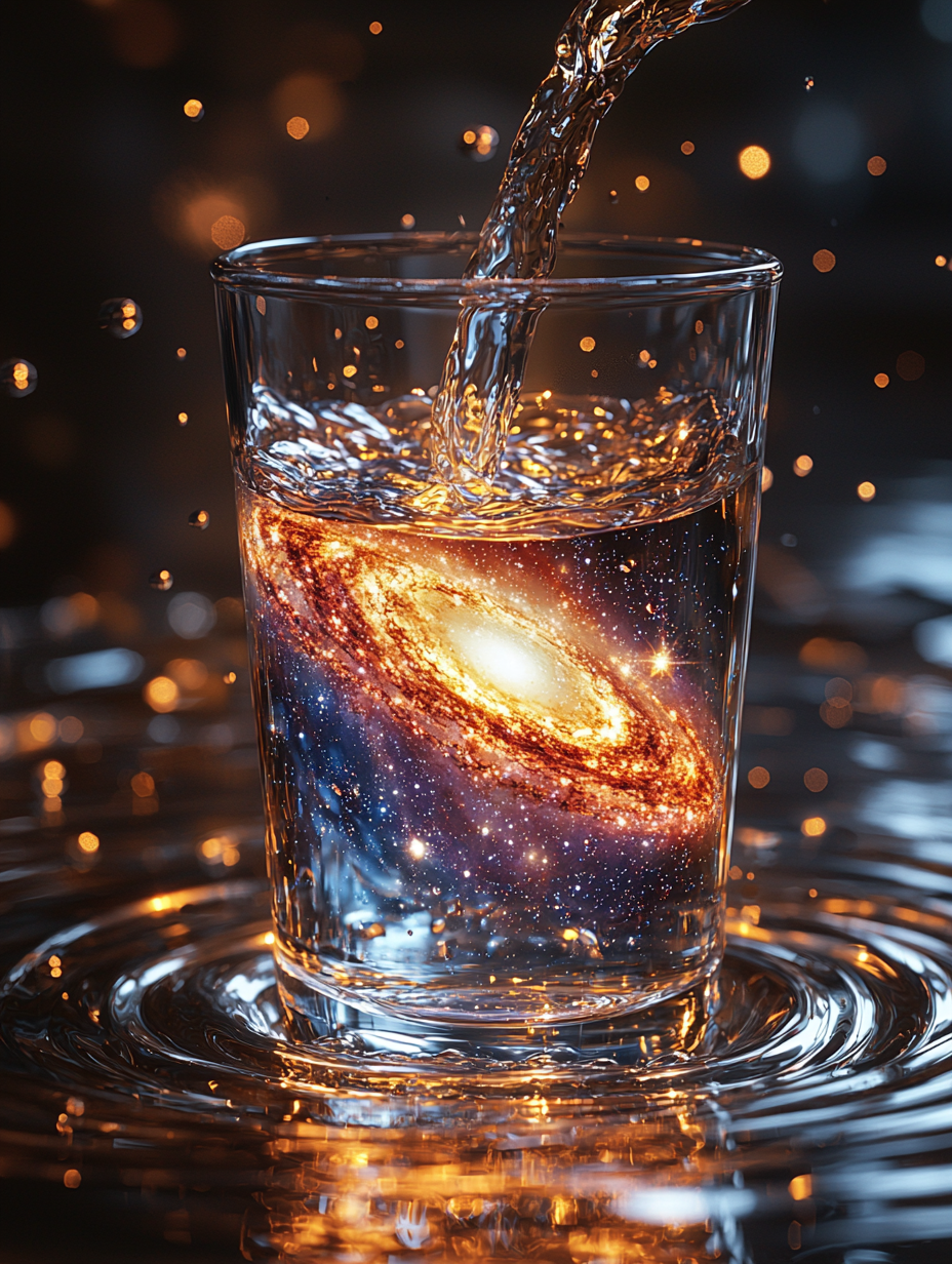 A galaxy in a glass, pouring universe within