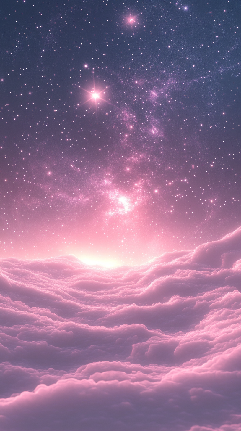 A gentle starry sky with pink, purple glow