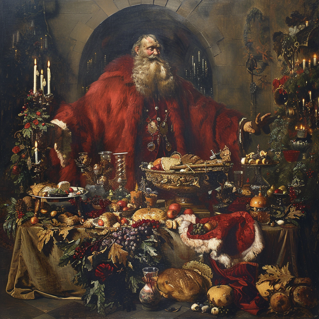 A giant spirit in red robes with food.