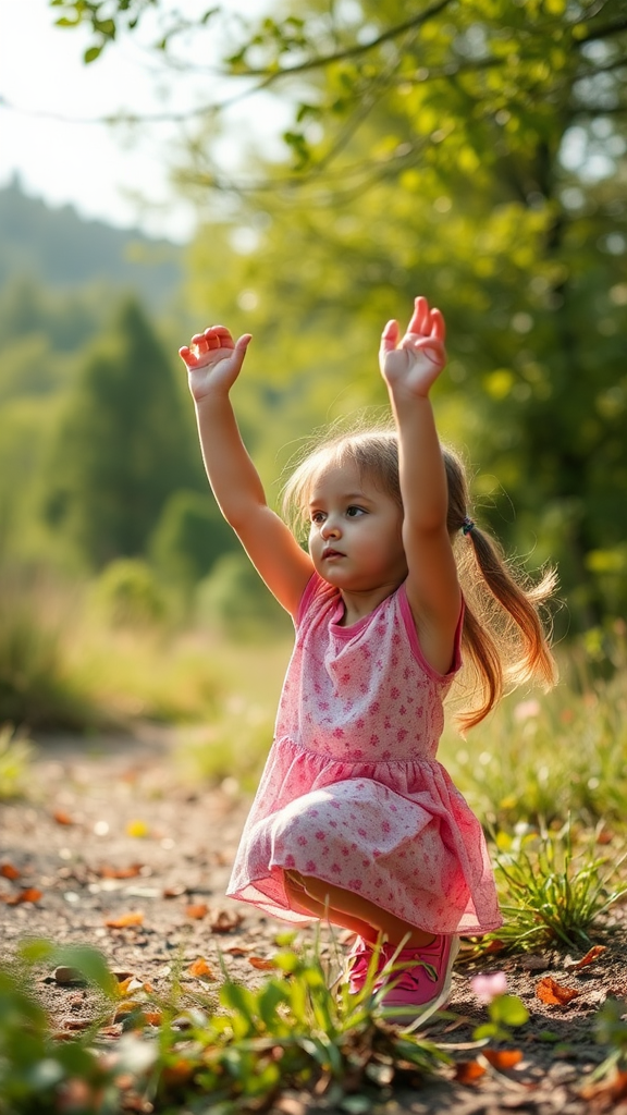 A girl exercising in beautiful nature.