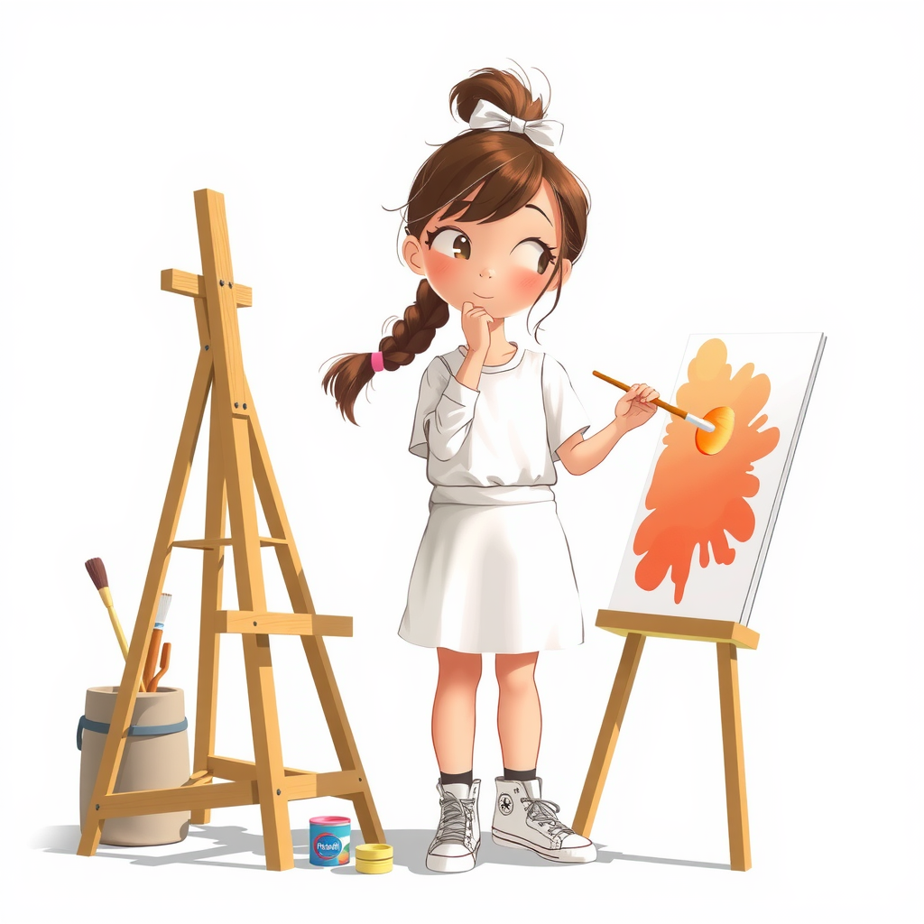 A girl painting in cartoon style illustration.