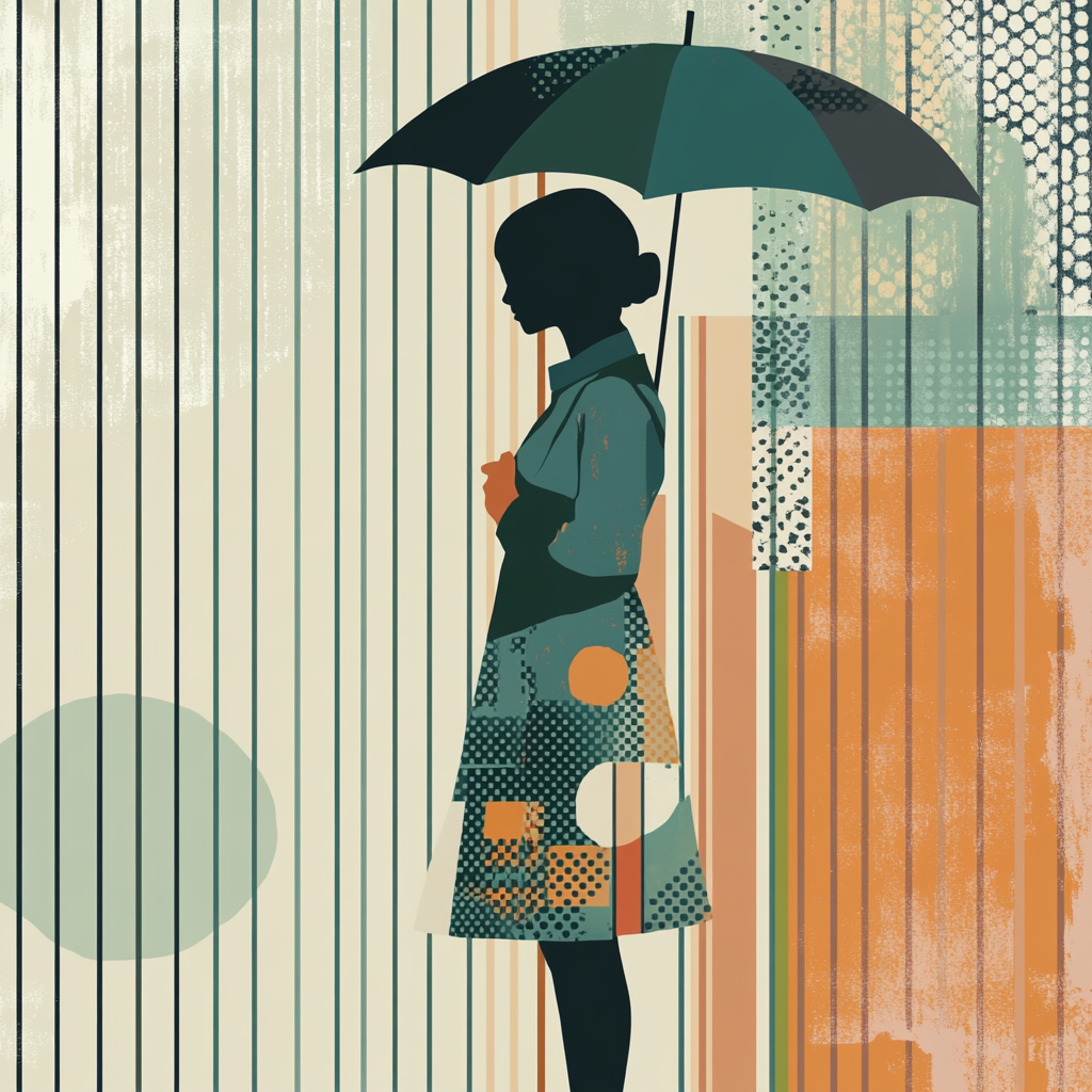 A girl under umbrella in calm colors sketch