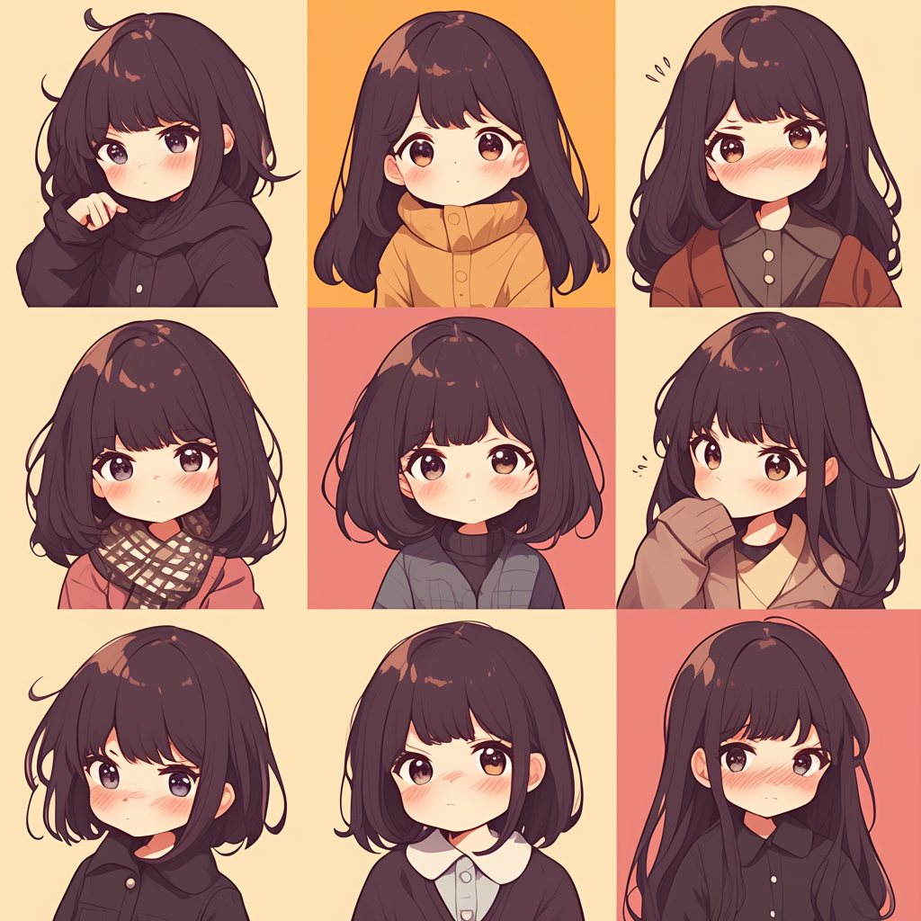 A girl with different expressions and poses