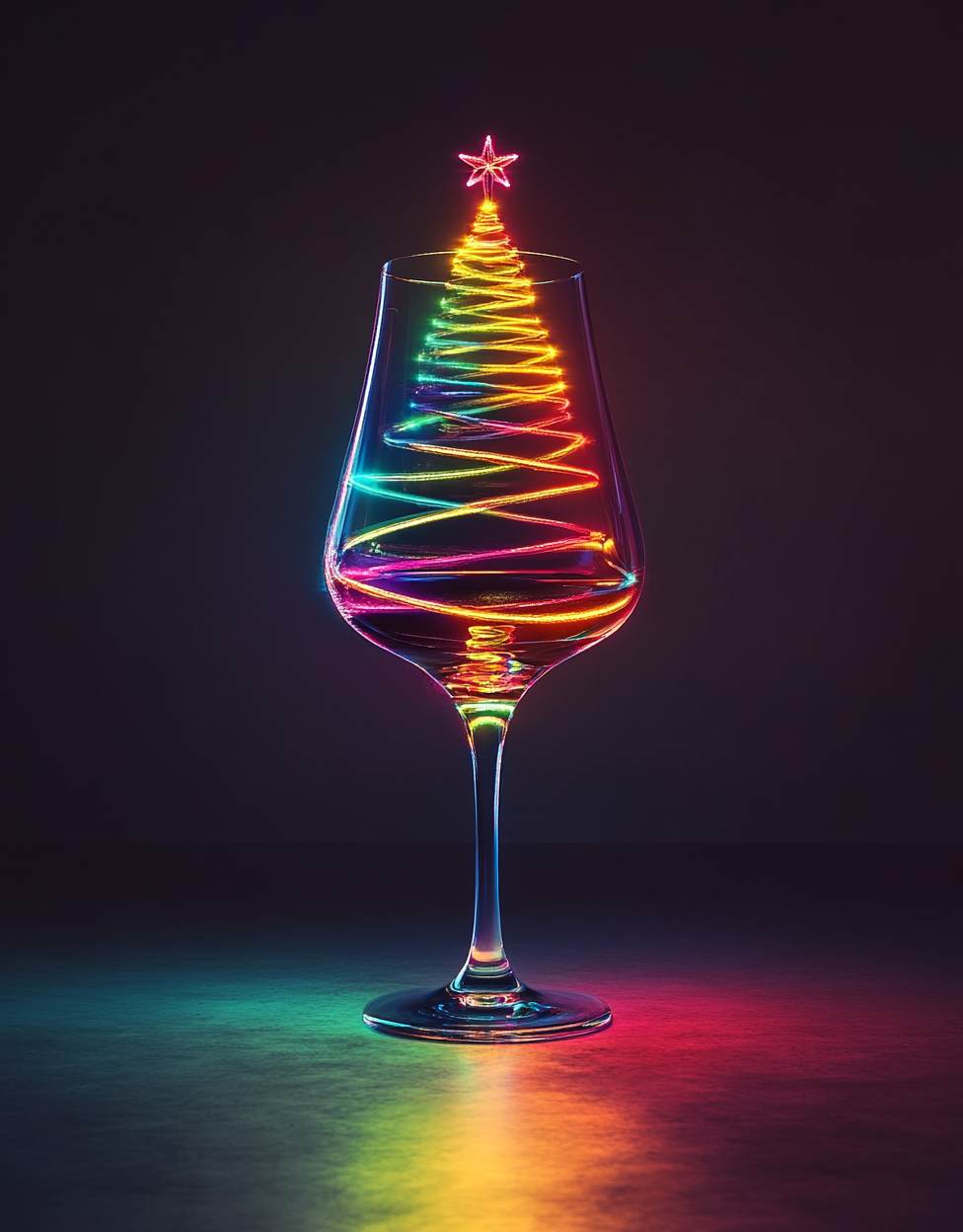 A glass of wine with Christmas tree stem