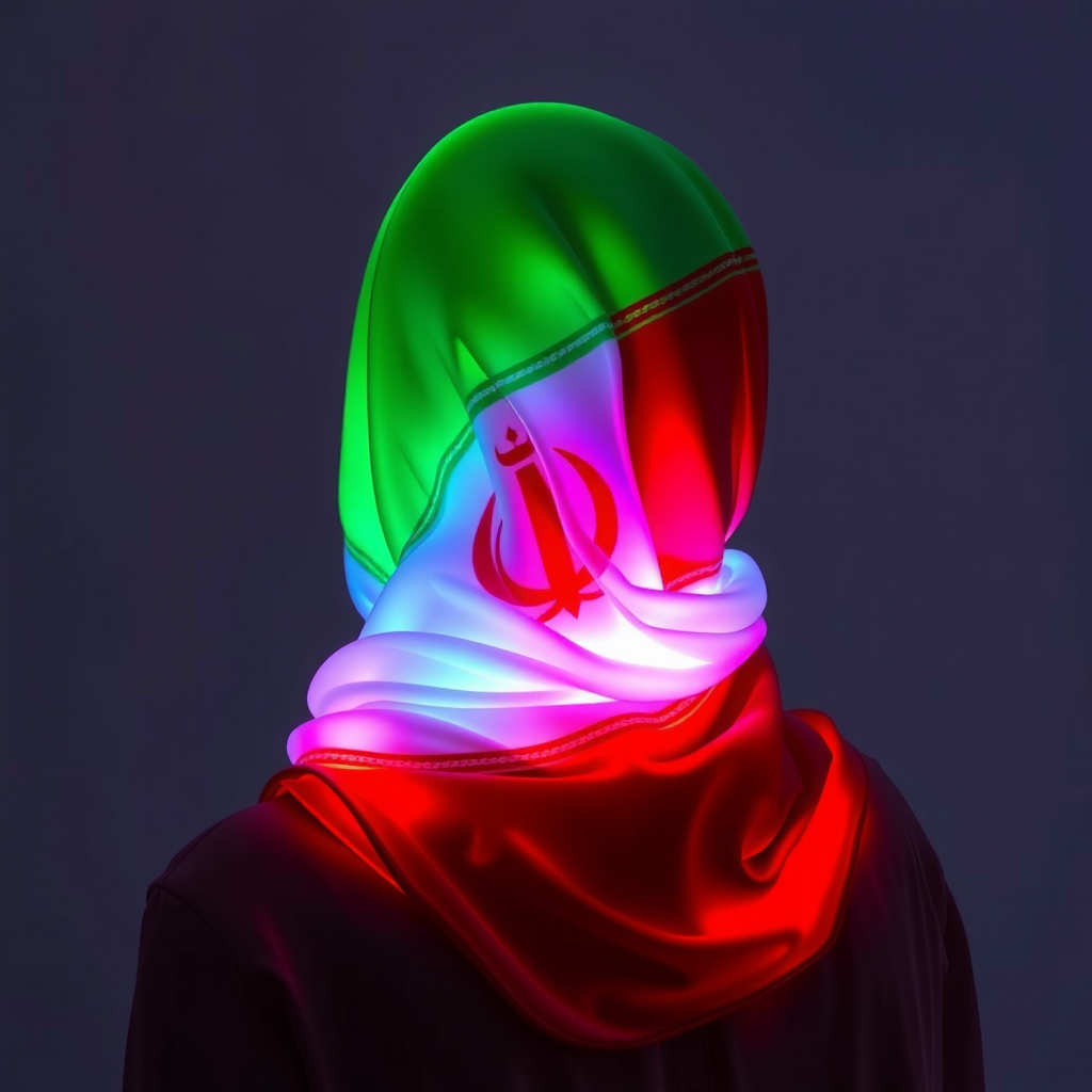 A glass sculpture of Iranian flag with woman.