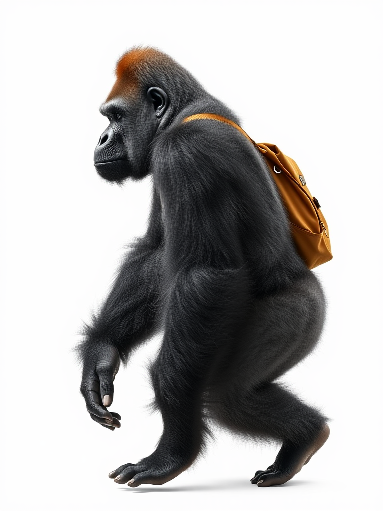 A gorilla walking like a man in clothes.