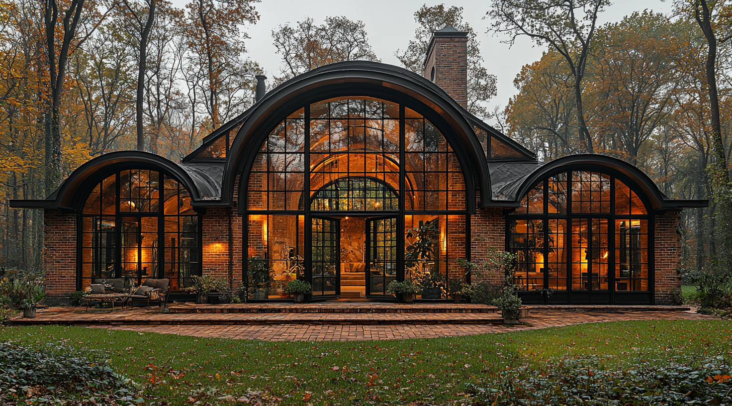 A grand house with brick walls in forest