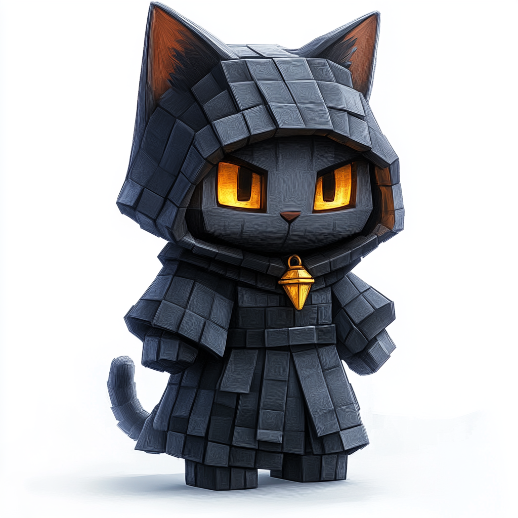 A gray cat in a robe walking in Minecraft