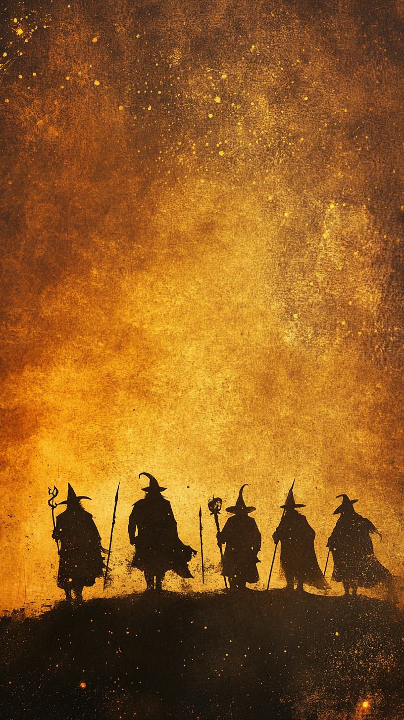 A group of wizards on dark fantasy book cover