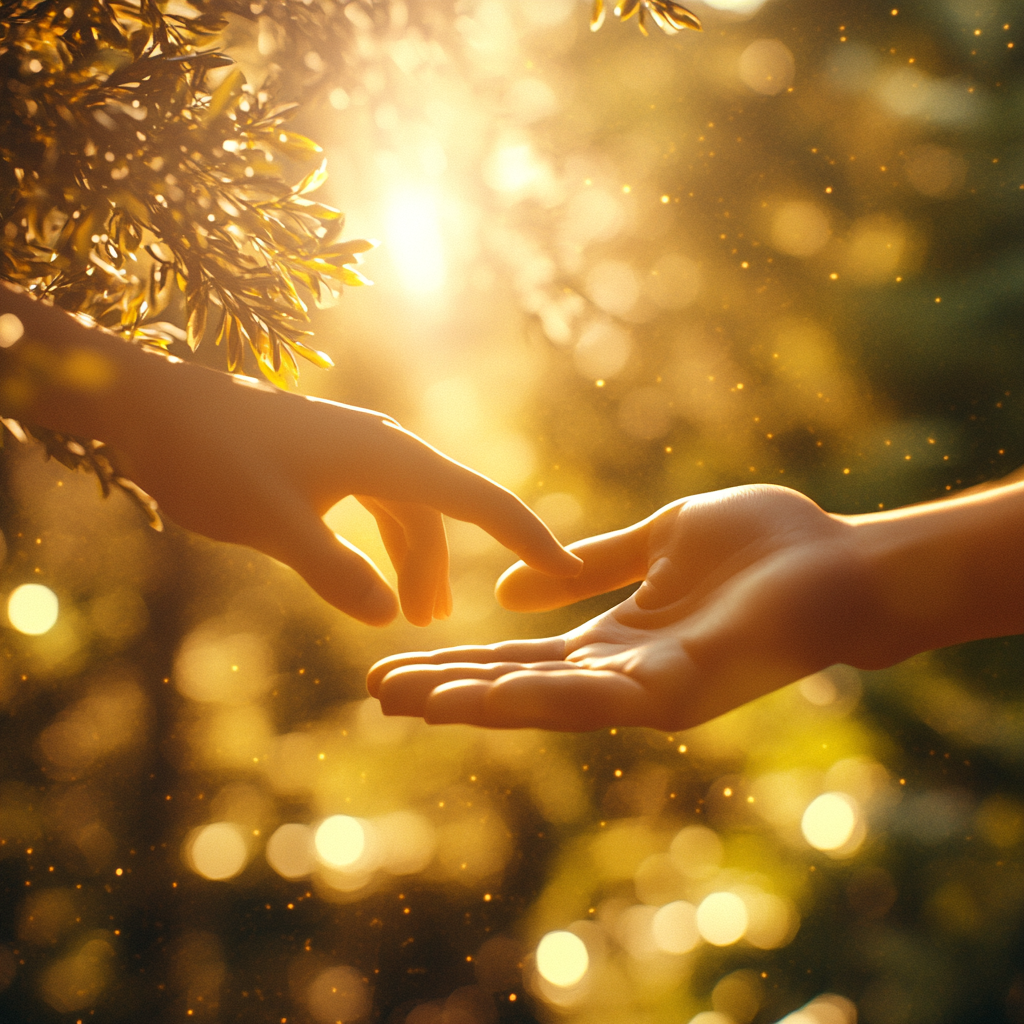 A hand reaching out with glowing light.