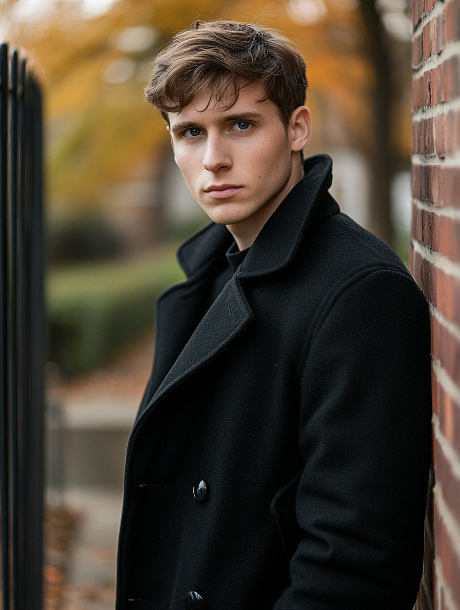 A handsome 21-year-old man in black coat