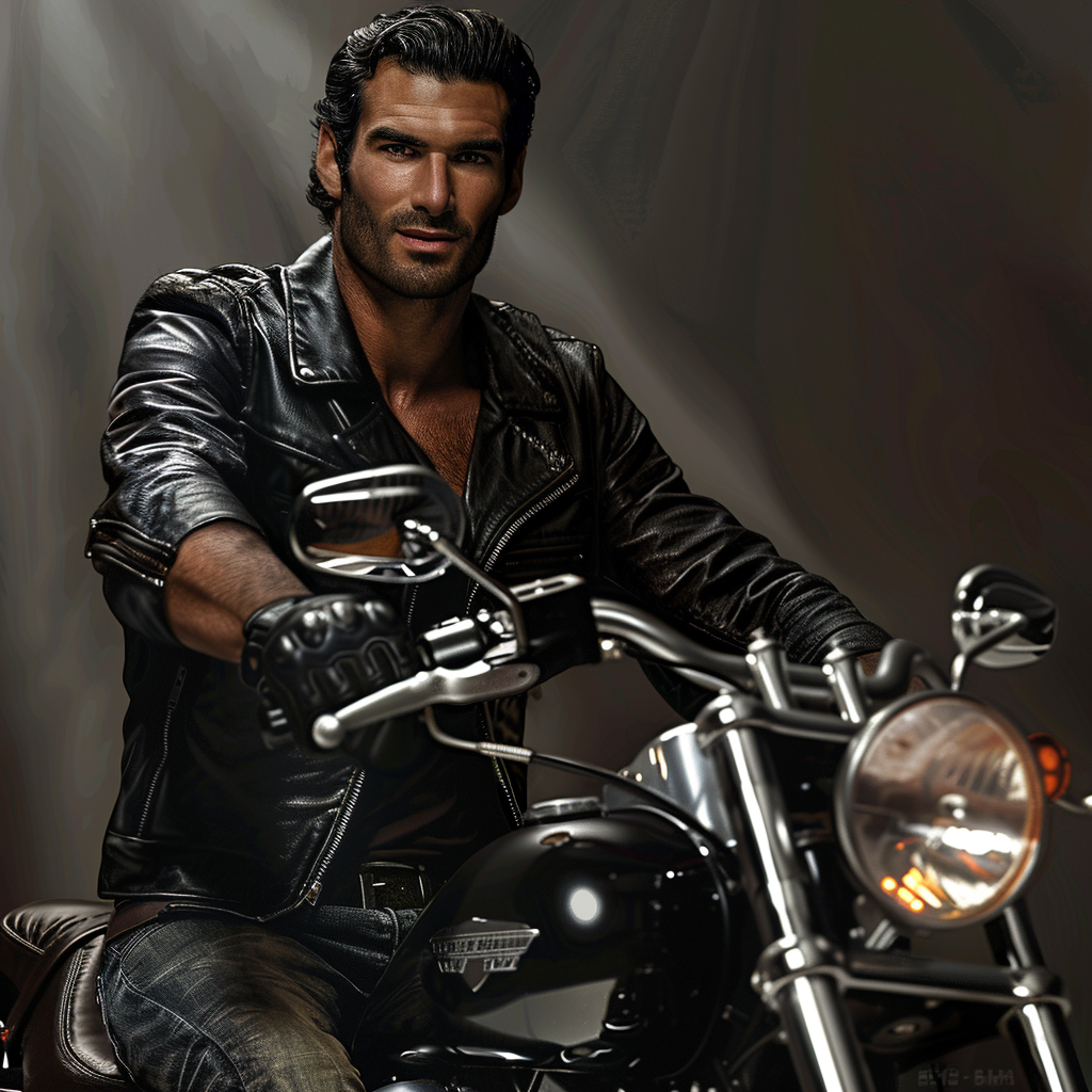 A handsome Italian American man on a motorcycle.