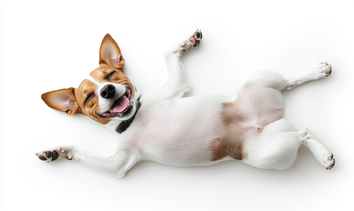 A happy Jack Russell dog lying down