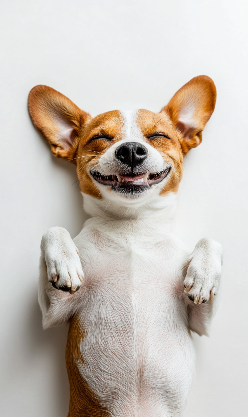 A happy Jack Russell dog lying on back